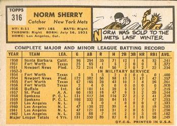 Norm Sherry  baseball card collectible - Main Image 2