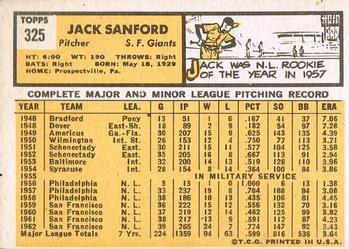 Jack Sanford  baseball card collectible - Main Image 2