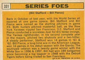 Series Foes (Billy Pierce / Bill Stafford)  baseball card collectible - Main Image 2