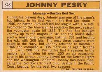 Johnny Pesky  baseball card collectible - Main Image 2