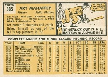 Art Mahaffey  baseball card collectible - Main Image 2