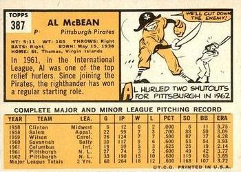 Al McBean  baseball card collectible - Main Image 2