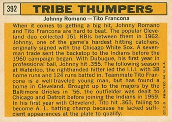 Tribe Thumpers (Tito Francona / Johnny Romano)  baseball card collectible - Main Image 2
