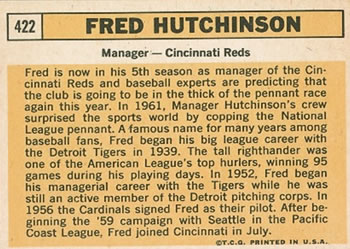 Fred Hutchinson  baseball card collectible - Main Image 2
