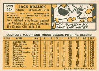 Jack Kralick  baseball card collectible - Main Image 2