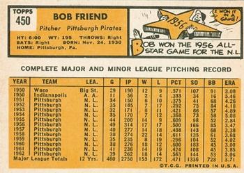 Bob Friend  baseball card collectible - Main Image 2