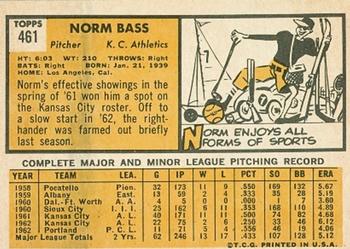 Norm Bass  baseball card collectible - Main Image 2