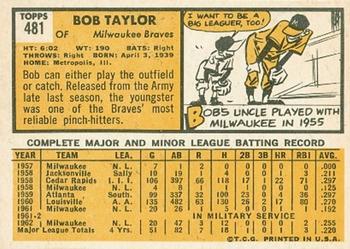 Bob Taylor  baseball card collectible - Main Image 2
