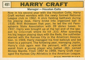 Harry Craft  baseball card collectible - Main Image 2