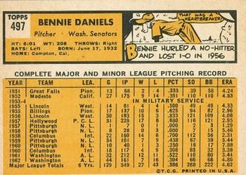 Bennie Daniels  baseball card collectible - Main Image 2