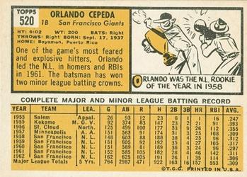 Orlando Cepeda  baseball card collectible - Main Image 2