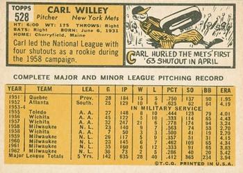 Carl Willey  baseball card collectible - Main Image 2