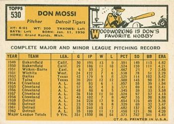 Don Mossi  baseball card collectible - Main Image 2
