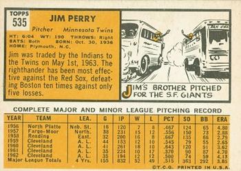 Jim Perry  baseball card collectible - Main Image 2