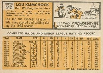 Lou Klimchock  baseball card collectible - Main Image 2