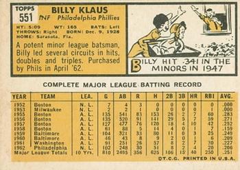 Billy Klaus  baseball card collectible - Main Image 2