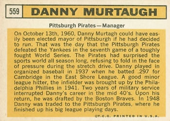 Danny Murtaugh  baseball card collectible - Main Image 2