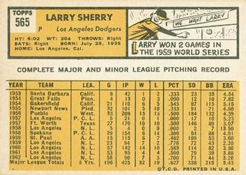 Larry Sherry  baseball card collectible - Main Image 2