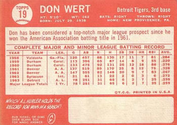 Don Wert  baseball card collectible - Main Image 2