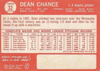 Dean Chance  baseball card collectible - Main Image 2