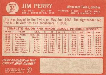 Jim Perry  baseball card collectible - Main Image 2