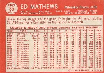 Ed Mathews  baseball card collectible - Main Image 2