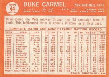 Duke Carmel  baseball card collectible - Main Image 2