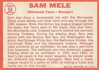 Sam Mele  baseball card collectible - Main Image 2