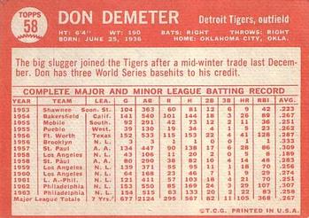 Don Demeter  baseball card collectible - Main Image 2