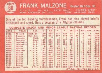 Frank Malzone  baseball card collectible - Main Image 2
