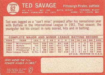 Ted Savage  baseball card collectible - Main Image 2