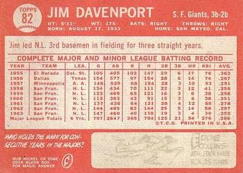 Jim Davenport  baseball card collectible - Main Image 2