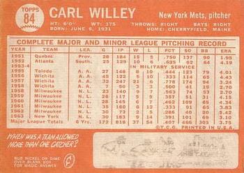 Carl Willey  baseball card collectible - Main Image 2
