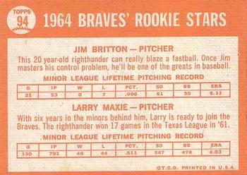 Braves 1964 Rookie Stars (Jim Britton / Larry Maxie)  baseball card collectible - Main Image 2