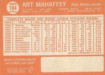 Art Mahaffey  baseball card collectible - Main Image 2