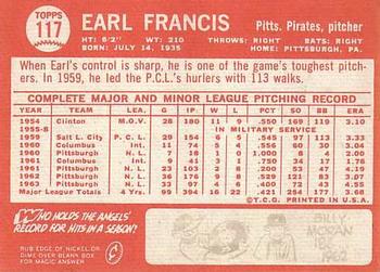 Earl Francis  baseball card collectible - Main Image 2