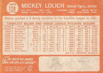 Mickey Lolich  baseball card collectible - Main Image 2