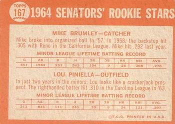Senators 1964 Rookie Stars (Mike Brumley / Lou Piniella)  baseball card collectible - Main Image 2