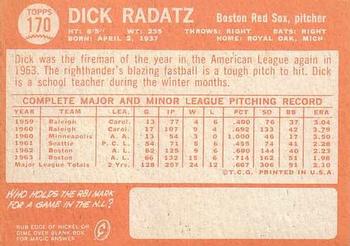 Dick Radatz  baseball card collectible - Main Image 2