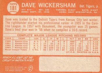 Dave Wickersham  baseball card collectible - Main Image 2
