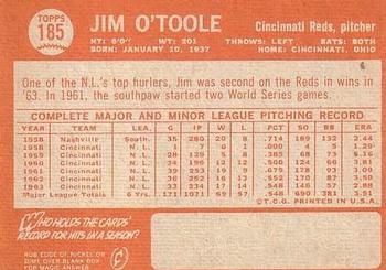 Jim O’Toole  baseball card collectible - Main Image 2