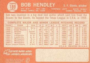 Bob Hendley  baseball card collectible - Main Image 2