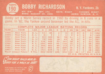 Bobby Richardson  baseball card collectible - Main Image 2