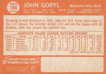 John Goryl  baseball card collectible - Main Image 2