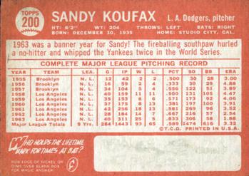 Sandy Koufax  baseball card collectible - Main Image 2