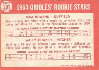 Orioles 1964 Rookie Stars (Sam Bowens / Wally Bunker)  baseball card collectible - Main Image 2