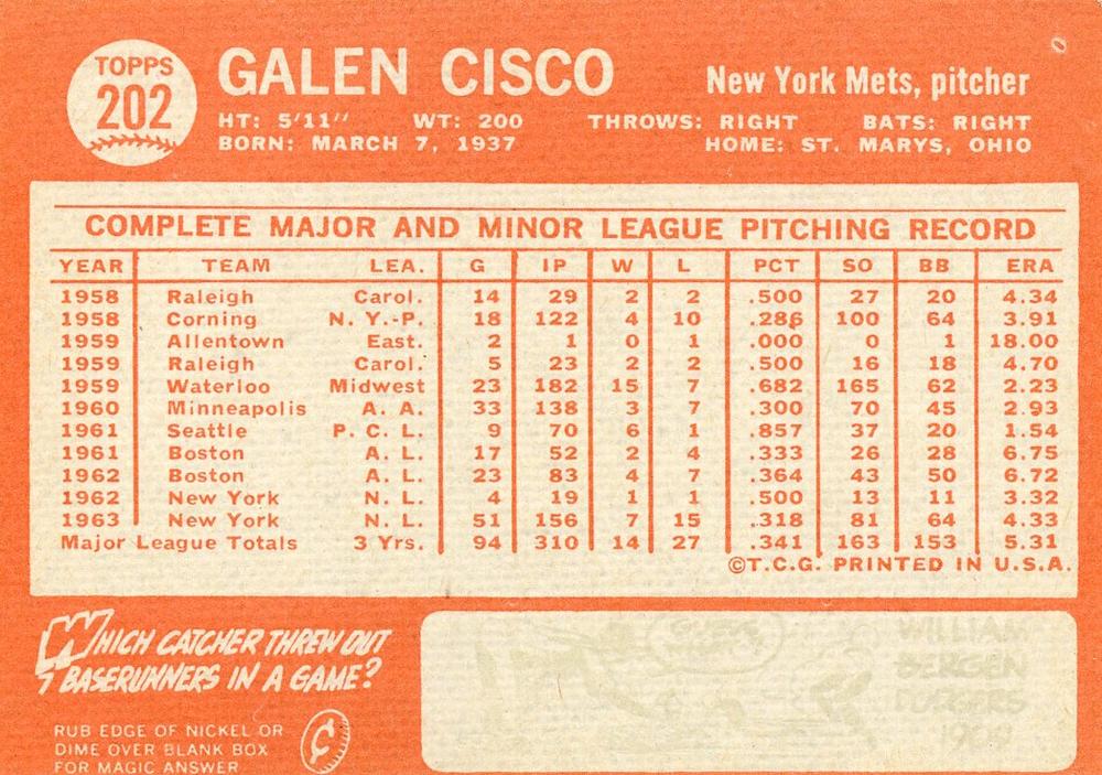 Galen Cisco  baseball card collectible - Main Image 2