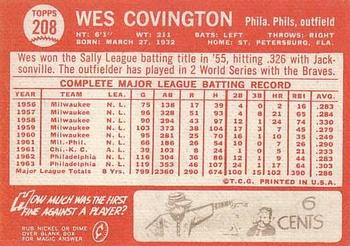 Wes Covington  baseball card collectible - Main Image 2