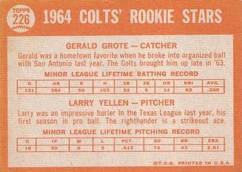 Colts 1964 Rookie Stars (Gerald Grote / Larry Yellen)  baseball card collectible - Main Image 2