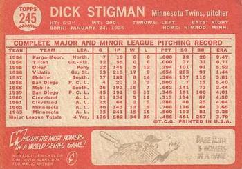 Dick Stigman  baseball card collectible - Main Image 2